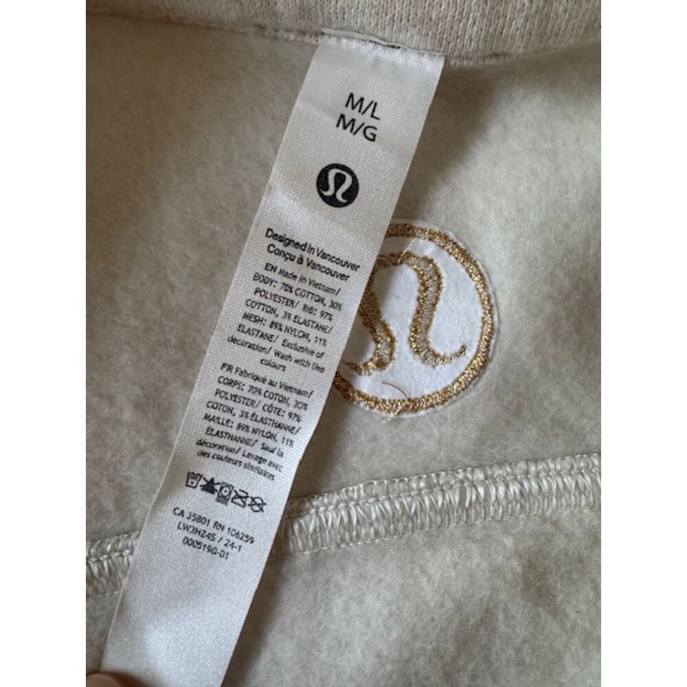 Lululemon M/L Heather Cream Scuba Oversized Funnel-Neck Half Zip Gold Tone NWT - Picture 8 of 12